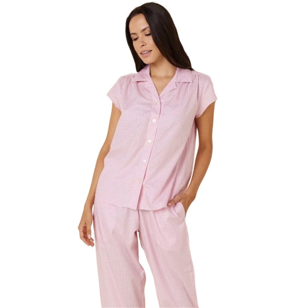 The Cat's Pajamas Women's Classic Gingham Luxe Pima Cotton Capri Pajama Set new!
